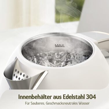 Електричний чайник Hazel Quinn Schneller 2200 Вт, 1.7л, нержавіюча сталь 304, перловий білий, з функцією швидкого кип'ятіння, автоматичним вимкненням та захистом від сухого кип'ятіння, вінтажний дизайн, BPA-free