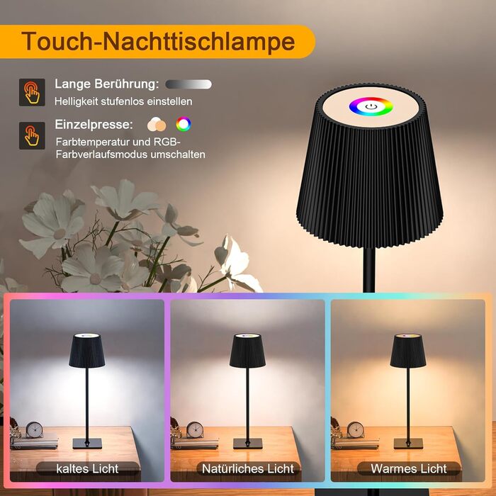 LED-лампа настільна бездротова Skele з регулюванням висоти, диммуванням, 3 колірних температур, IP54, 4000mAh, USB-C, чорна, для дому та вулиці