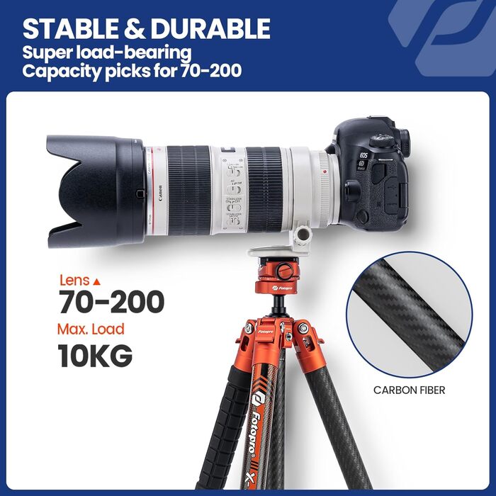 Штатив Fotopro Carbon X-Aircross 3 Lite: Легкий карбоновий штатив 151 см з кульковою головкою 360° та швидкознімною платформою. Макс. навантаження 10 кг, блакитний.