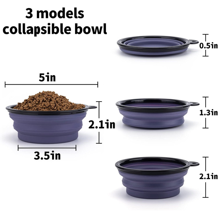 Складані миски для собак SLSON, 2 шт. з кришкою та карабінами, для годування, води, подорожей та прогулянок (Small, haze purple cool gray)