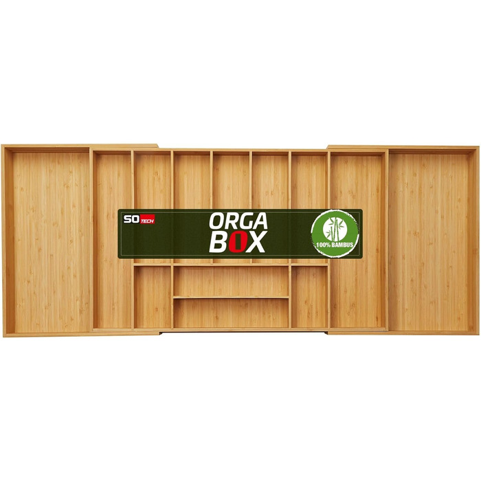 Універсальний бамбуковий органайзер для столових приборів Orga-Box, регульований, 13 відділень, для шаф шириною 900-1200 мм, глибина шухляди 473 мм