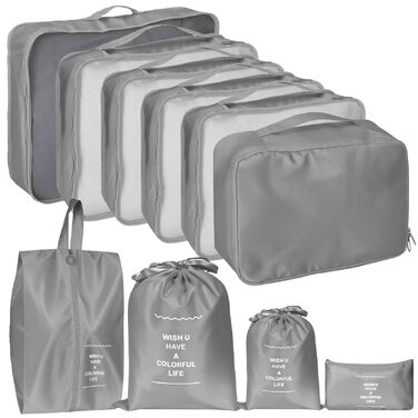 Органайзер для валізи Zorplex, набір 10 шт: кубики для пакування, аксесуари для подорожей, сумки для одягу, взуття та косметики (сірий)