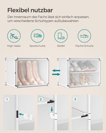 SONGMICS 10-Tier Shoe Rack, Shoe Cabinet, 30 x 40 x 30 cm per compartment, slim, with doors, steel frame, plastic, for hallway, bedroom, entryway, LPC035B01 (4 compartments (83B x 63H cm), White)