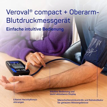 Veroval Compact + Тонометр на плечі BPU 26: виявлення фібриляції передсердь (AFib), передача даних у додаток, Bluetooth
