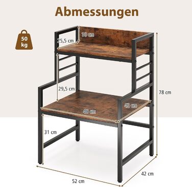 Підставка для мікрохвильової печі COSTWAY з 3 рівнями та металевим каркасом, 52 x 42 x 78 см, до 50 кг