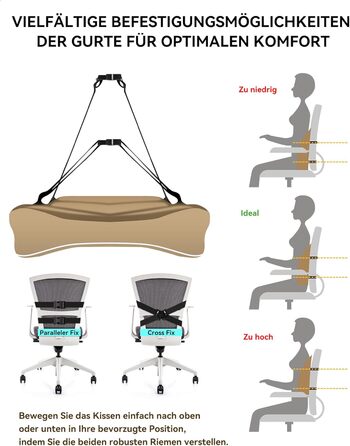 Подушка для спини Ergonomisches RückenKissen Travel Ease з Memory Foam для офісного крісла, з антистатичним, приємним до шкіри чохлом для комфортної посадки (Хакі)