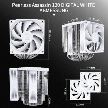 Кулер для процесора Thermalright Peerless Assassin 120 Digital ARGB White — двовежевий повітряний охолоджувач з цифровим дисплеєм, для AM4/AM5, LGA1851/1700/1200/115X