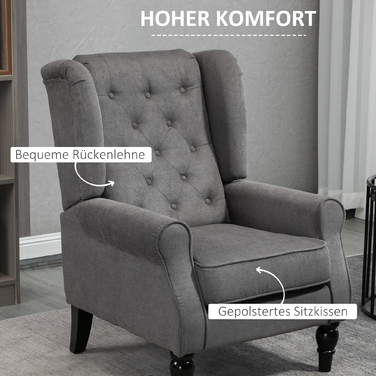 HOMCOM Comfortable Reading Chair, Weight Capacity up to 160kg, Single Armchair for Living Room, Dark Grey