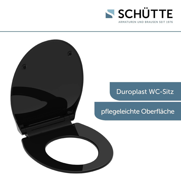 Сидіння для унітаза SCHÜTTE SLIM з мікроліфтом (м'яке закриття), матеріал Duroplast, зі швидким монтажем, витримує до 175 кг, чорне