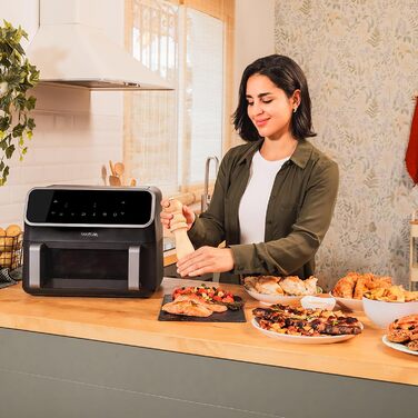 Cecotec Digital Hot Air Fryer 9L with Window - Air Fryer Cecofry Panoramic 9000. 2700W, movable divider, dual temperature, temperature from 80-200 ºC, 8 modes, multifunctional touch panel Black | Window 1 Basket 9 Liters + Divider | 12 Modes