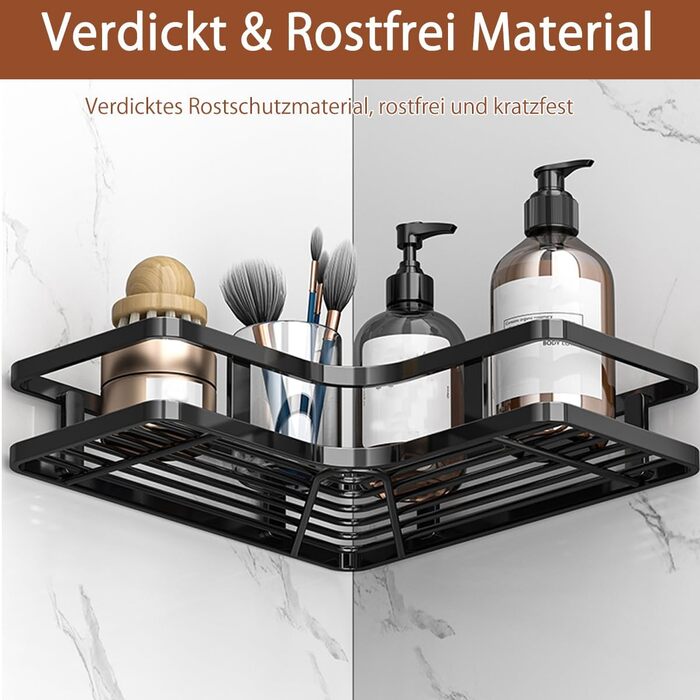 Поличка для душу без свердління, кутова, 2 шт. Органайзер для ванної кімнати з 4 гачками, чорний. Поличка для шампуню в душ, аксесуари для душу