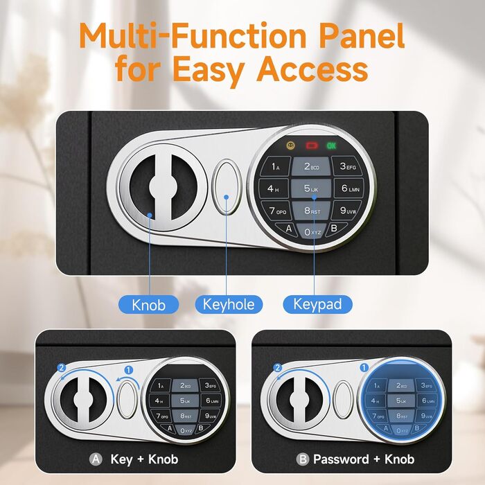 Вогнестійкий сейф для дому, міні-сейф для грошей та документів, з кодовим замком, чорний, 0.236 м³