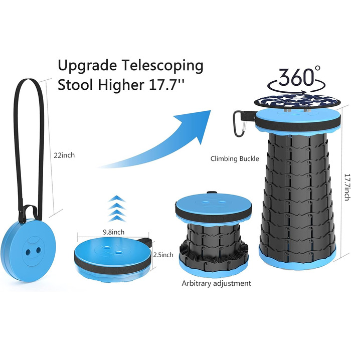 Складаний туристичний стільчик-табурет, 440lbs, з сумкою, блакитний