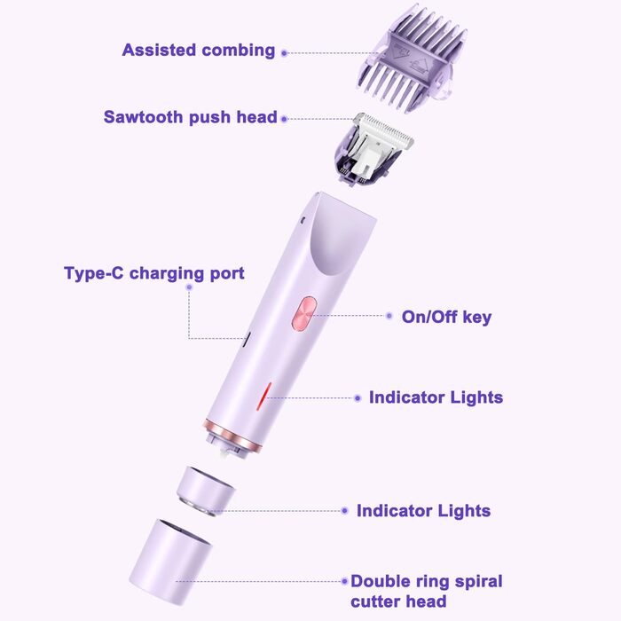 Електричний жіночий триммер для бікіні 2-в-1 Intimrasierer, фіолетовий