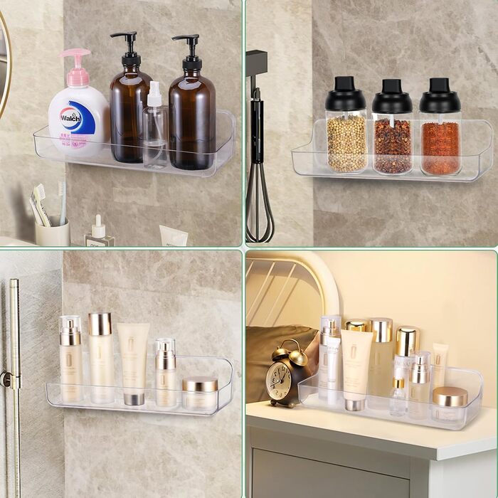 Поличка для душу на присоску без свердління, сіра, органайзер для ванної кімнати, полиця для ванної кімнати без свердління, 20 кг, полиця для кухні та ванної кімнати (подовжена версія)