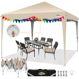 COBIZI Folding Gazebo 3x3, 3x3 Gazebo Waterproof Stable One Push UV Protection Outdoor Party Tent Wave Drip Tent Event Tent Tent Garden Gazebo Folding 3x3m With Carry Bag, Khaki