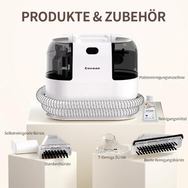 COCEAN Попиховий пилосос, мийка килимів, волого-сухий пилосос, 18Kpa для м'яких меблів, килимів, автосидінь та диванів, білий
