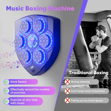 Музична боксерська машина AHWOiHS з LED-підсвіткою, 9 швидкостей та 9 режимів тренування для дітей та дорослих