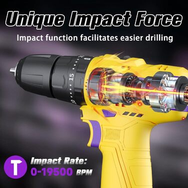 Акумуляторний ударний дриль-шуруповерт PULITUO 12V, комплект, металевий патрон 3/8', 21+1+1 ступінь крутного моменту, LED-ліхтар, 35 Нм, акумулятор 1300 mAh