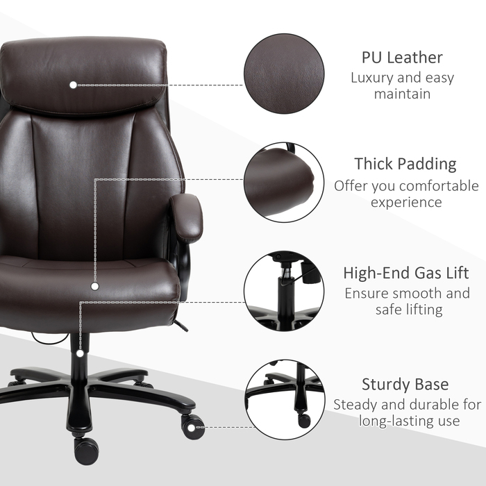 Vinsetto Ergonomic Executive Office Chair with Rocking Function, Leather Chair Brown, Adjustable Height, Weight Capacity up to 180 kg