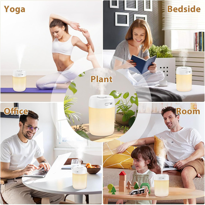 Зволожувач повітря для спальні та кімнати дитини, компактний, тихий, бездротовий, 650 мл, білий