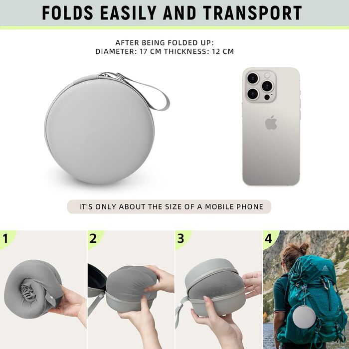 Подушка для шиї в подорожах: Memory Foam, для авто, літака, офісу, дому (сіра)