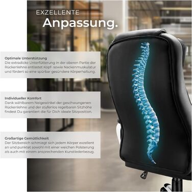 Офісне крісло tectake - ергономічний кухонний стілець з високою спинкою, регульована висота, поворотний, з механізмом гойдання, чорний (400578)