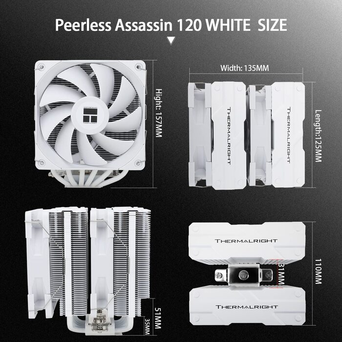 Thermalright Peerless Assassin 120 White ARGB - Кулер для CPU з 6 тепловими трубами та двома вентиляторами 120mm