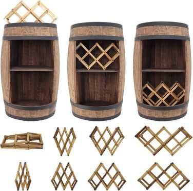 Weeco Freestanding Bar with LED Lighting and Wine Holder. Wine Rack - Wooden Barrel Home Bar 80cm. Rustic Decorative Bar Cabinet Wine Rack – Barrel. Barrel Beer, Wine Bottle Stand - Bar Whiskey Gift (Dark Brown)
