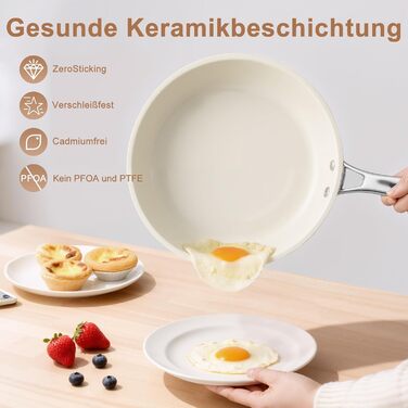 Пательня керамічна 24 см з антипригарним покриттям, індукція, духовка, посудомийка, без PFAS, PFOA, PTFE, алюміній з ручкою з нержавіючої сталі