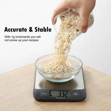 Кухонні ваги NUTRI FIT: цифрова вага з нержавіючої сталі, ультраплоска, LCD-дисплей, 5 кг, 4 одиниці вимірювання