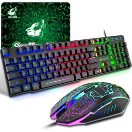 Ігровий набір клавіатури та миші з підсвічуванням RGB, QWERTZ, USB, сумісний з PS4/Xbox, чорний. Клавіатура, миша та килимок 3 в 1