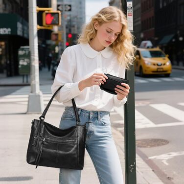 BAIGIO Комплект сумок жіночих: сумка-шопер середнього розміру, кросбоді та гаманець зі штучної шкіри, чорний