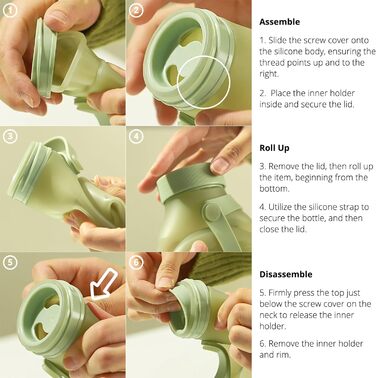 BLUE GINKGO Collapsible Water Bottles [2-Pack] – Lightweight, foldable silicone bottles for travel, hiking, and camping (500ml, Made in Korea, Beige)