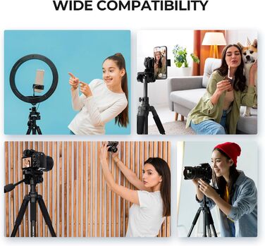 Штатив AMBITFUL 157.5 см, чорний, професійний, алюмінієвий, знімний, для фото- та відеозйомки (камера, DSLR, смартфон, екшн-камера, телескоп)