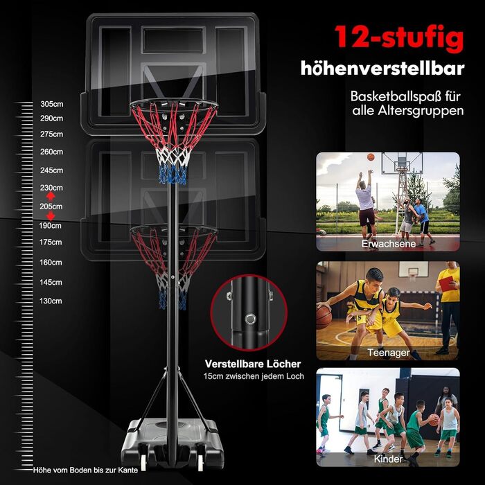 COSTWAY Adjustable Height Basketball Stand - 130-305cm Outdoor Basketball Hoop with Stand & Wheels - Mobile Basketball System with Ball Storage - Hoop System for Kids & Adults - Includes 2 Nets