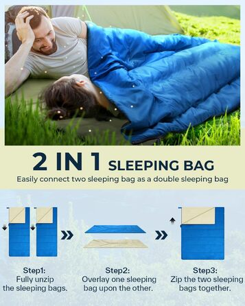 Ohuhu Lightweight Sleeping Bag - Compact & Ultralight Summer Sleeping Bag for Camping, Travel, Festivals (Blue)