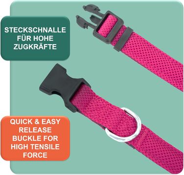 Преміум нашийник для собак DEY Air Mesh | Регульований | для малих, середніх та великих собак | багато кольорів та розмірів | нашийник для собак та котів | нашийники для собак | нашийник для цуценят | Рожевий, M [M/L] - 2,5 x 34-49 см Рожевий