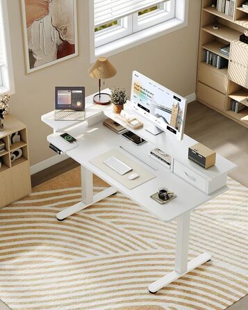 Регульований за висотою стіл OffiGo 120x60 з L-подкоркой, USB, висувна шухляда, ергономічний комп'ютерний стіл