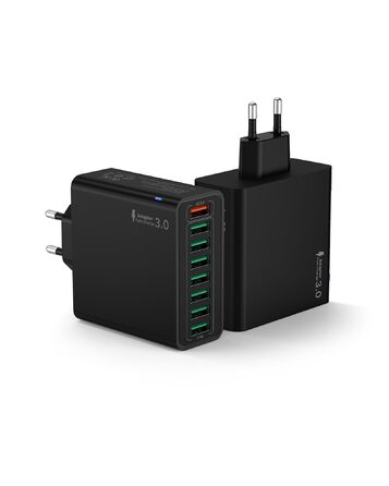 Зарядний пристрій USB 2-в-1, 6 портів, 33W, QC 3.0 + USB 3.1A, для iPhone 16/15/14/13/12/11 Pro Max SE, iPad Pro, Samsung та інших смартфонів (Чорний)