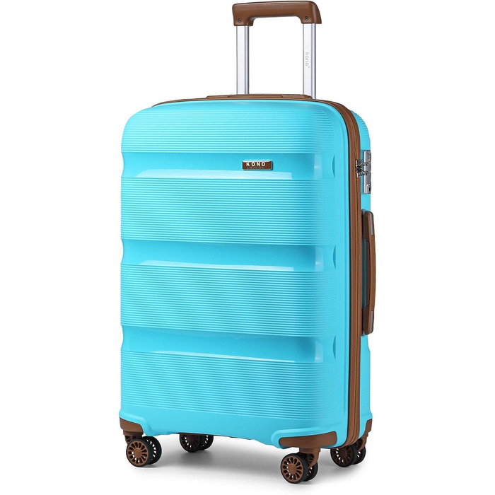 Дорожня валіза KONO 55x40x21 см, 40 л, поліпропіленова, жорсткий корпус, з TSA-замком і 4 подвійними колесами, бірюзово-зелена/синьо-коричнева, XL, легка та зносостійка