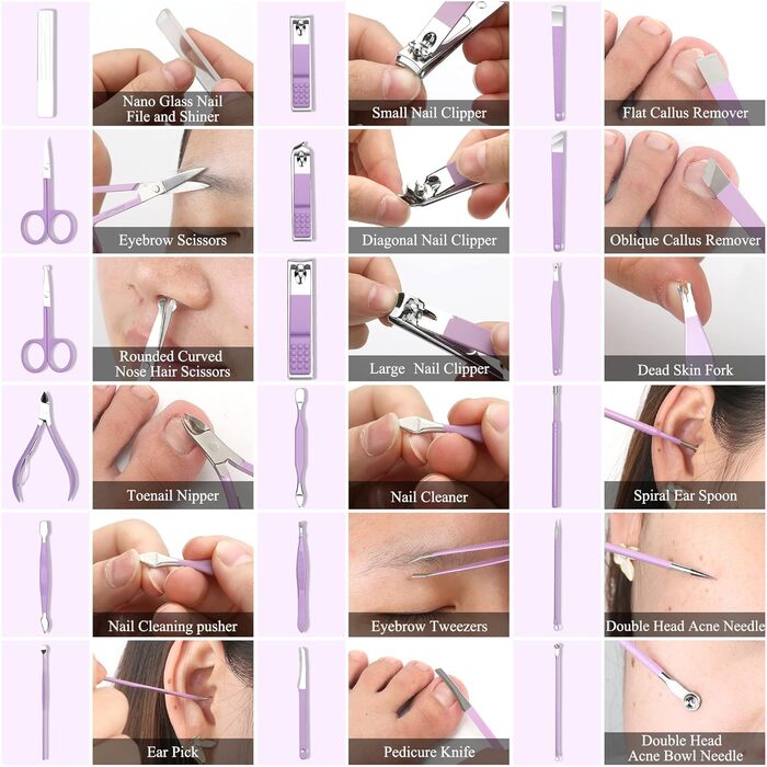 Набір для манікюру та педикюру професійний 18 предметів з кейсом (фіолетовий)