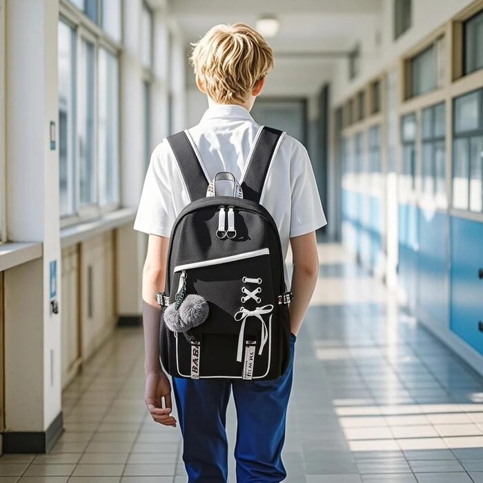 Шкільний рюкзак для дівчаток, водонепроникний, з брелоком, для 3-6 класів, чорний