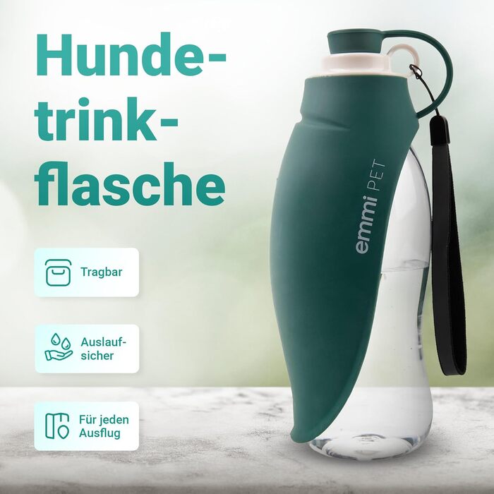 Турбувачка для собак Emmi-pet 600 мл з контейнером для корму 150 мл – портативна пляшка для води та їжі для собак, ідеальна для подорожей, прогулянок та активного відпочинку. Гігієнічна, легка в очищенні. Аксесуар для собак. Зелений колір, 580 мл