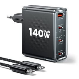 Зарядний пристрій USB-C toocki 140W GaN з 4 портами (USB-C + USB-A) PD3.1 для iPhone, MacBook, Samsung та інших пристроїв