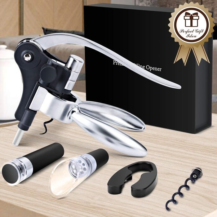 Corkscrew Wine Gift Set, Premium Wine Opener Set with Foil Cutter, Wine Pourer, Vacuum Wine Stopper, for All Types of Corks, Gift for Men and Women
