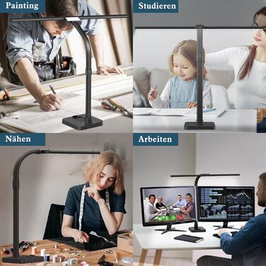 LED настільна лампа Doppelkopf з регулюванням яскравості, 24W, 80см, велика та яскрава, захист очей, чорний колір, гнусий шийка, 25 режимів освітлення, для офісу та дому
