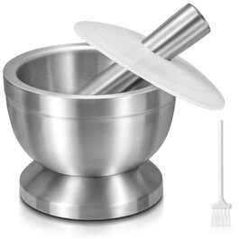 Ступка з товкачиком Sopito, нержавіюча сталь, 380 мл, діаметр 10 см - для спецій та трав