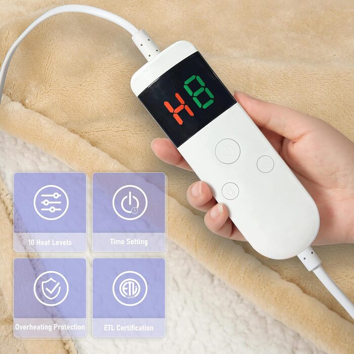 Електрична ковдра Qieryun з автовимкненням, 130x180 см, 10 режимів нагріву, таймер, захист від перегріву, флісова, для дому та офісу (Хакі, 150 x 180 см)