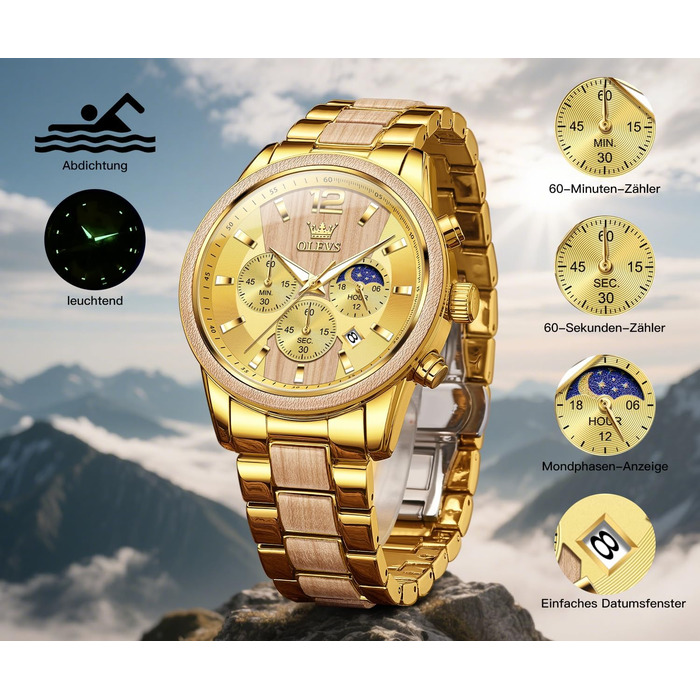 Чоловічий наручний годинник OLEVS з натурального дерева (клен), водонепроникний кварцовий годинник у бізнес-стилі, модель 3645